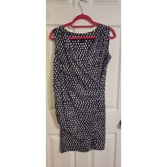 Ann Taylor Black & White Polka Dot Dress Side Ruching Chiffon‎ Women's 8 - Picture 1 of 9